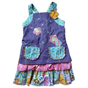 GiGi Boutique Colorful Floral Embroidered Ruffle Layered Girls Size 4 Dress
